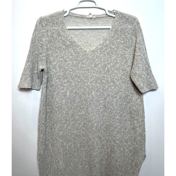 Eileen Fisher Pebble Beige Mélange Half-Sleeve V-Neck Tunic Linen Blend XL - Picture 6 of 10